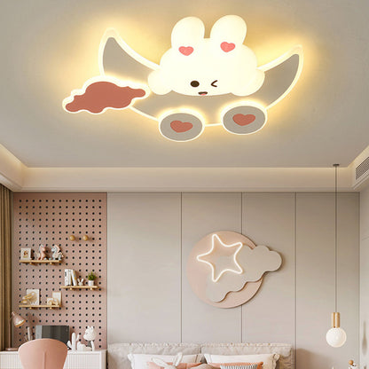 Modern Art Deco Kids Bunny Bear Cloud Crescent PE Iron LED Flush Mount Ceiling Light For Bedroom