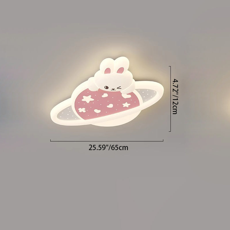 Modern Art Deco Kids Bunny Planet PE Iron LED Flush Mount Ceiling Light For Living Room