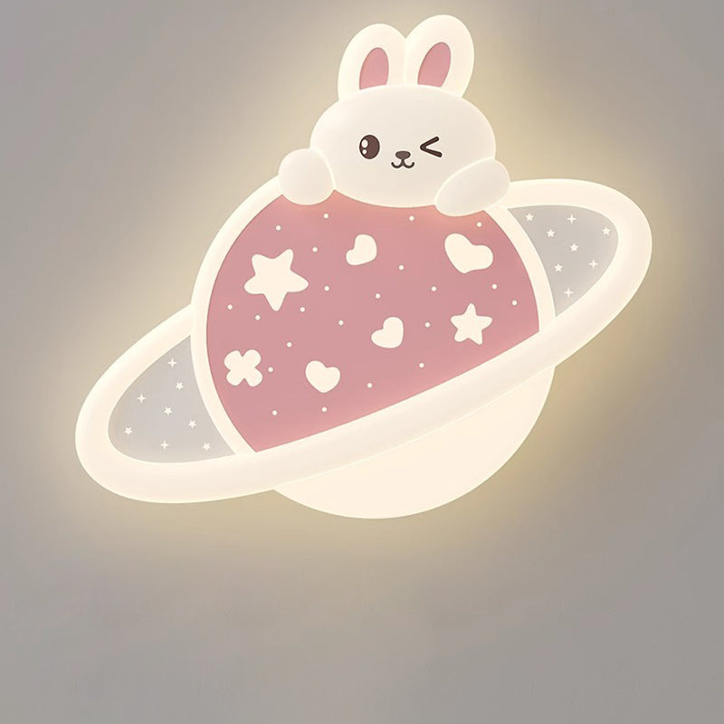 Modern Art Deco Kids Bunny Planet PE Iron LED Flush Mount Ceiling Light For Living Room