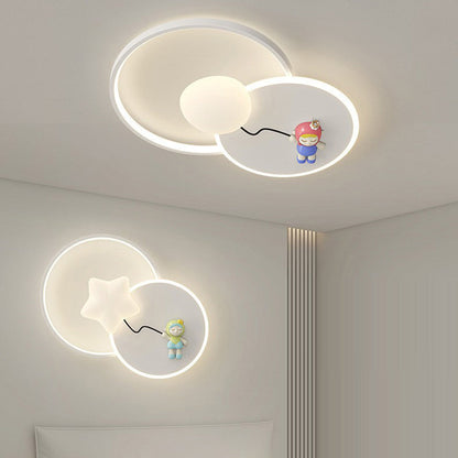 Modern Art Deco Kids Round Cartoon Love Heart Star PE Iron LED Flush Mount Ceiling Light For Bedroom