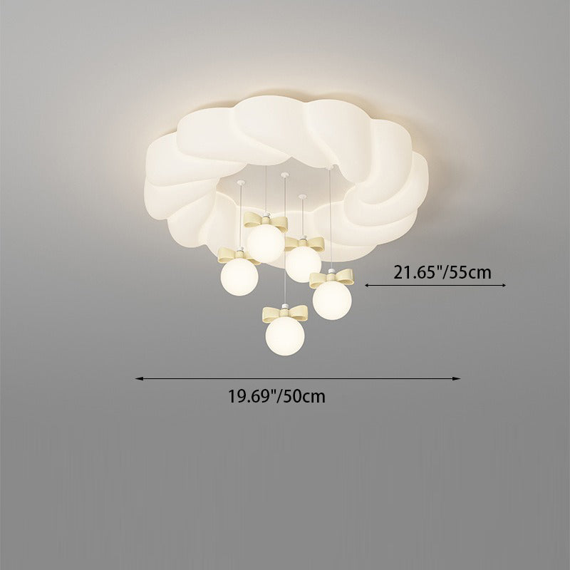 Modern Minimalist Cream Oval Round Pendant PE Iron LED Flush Mount Ceiling Light For Bedroom
