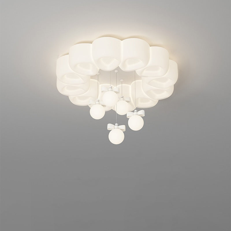 Modern Minimalist Cream Oval Round Pendant PE Iron LED Flush Mount Ceiling Light For Bedroom
