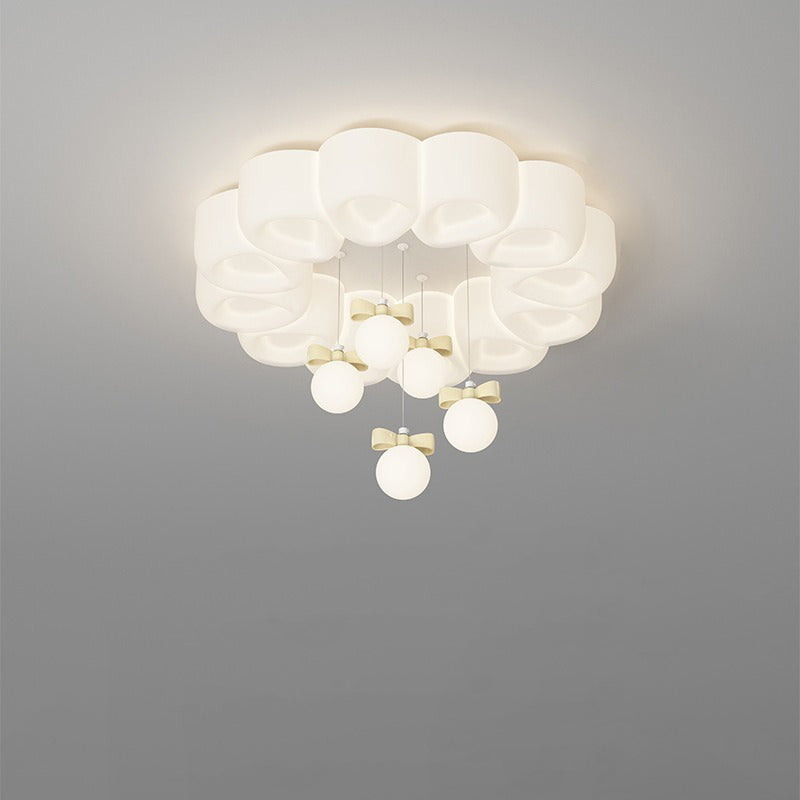 Modern Minimalist Cream Oval Round Pendant PE Iron LED Flush Mount Ceiling Light For Bedroom