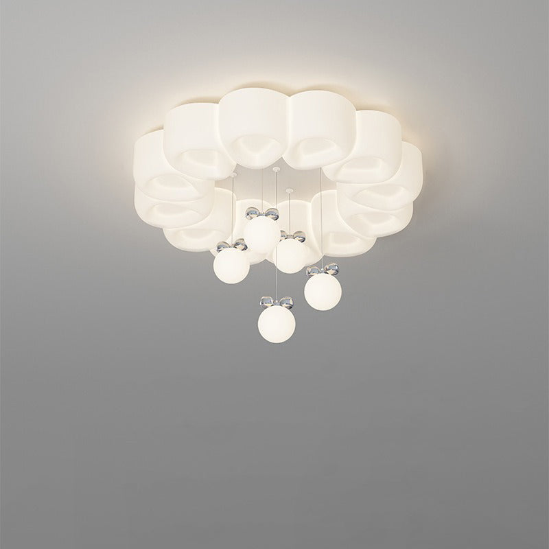 Modern Minimalist Cream Oval Round Pendant PE Iron LED Flush Mount Ceiling Light For Bedroom