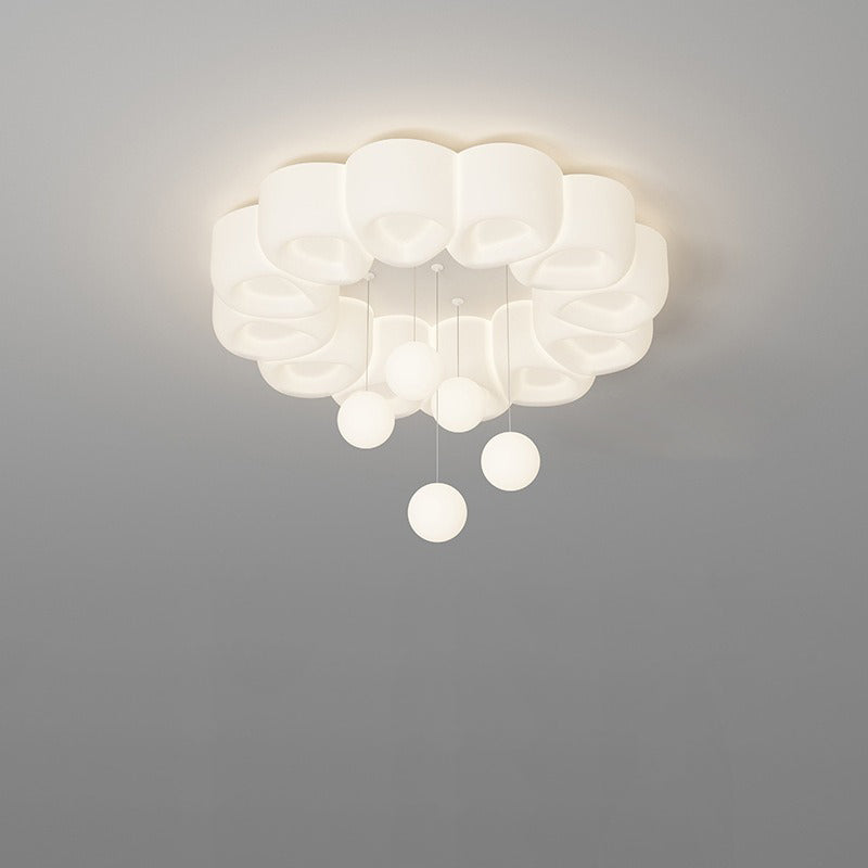 Modern Minimalist Cream Oval Round Pendant PE Iron LED Flush Mount Ceiling Light For Bedroom