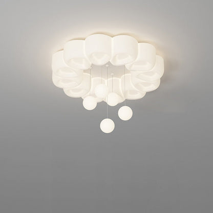 Modern Minimalist Cream Oval Round Pendant PE Iron LED Flush Mount Ceiling Light For Bedroom