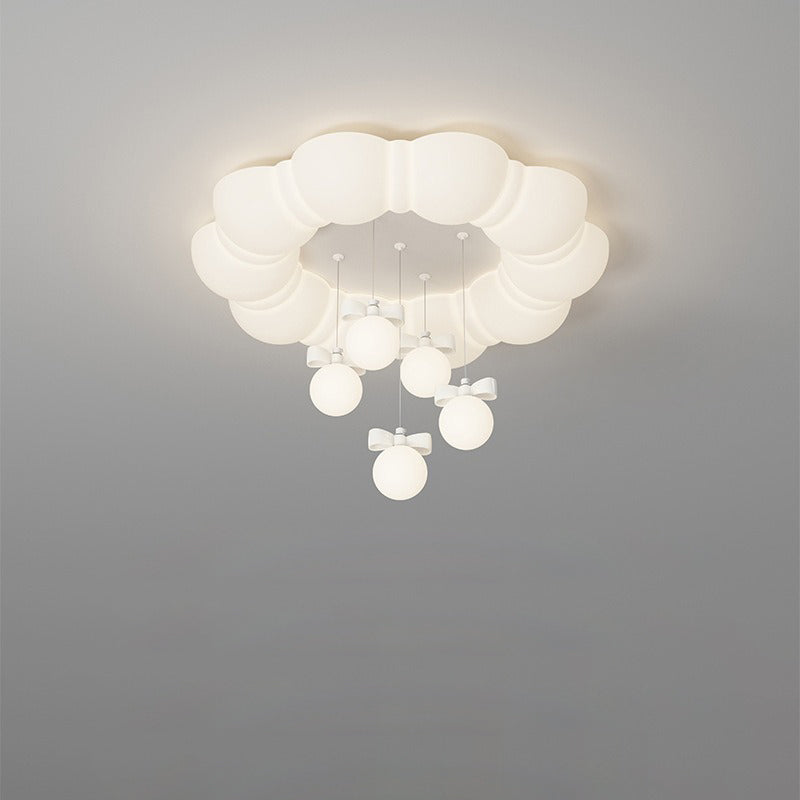 Modern Minimalist Cream Oval Round Pendant PE Iron LED Flush Mount Ceiling Light For Bedroom