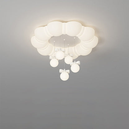 Modern Minimalist Cream Oval Round Pendant PE Iron LED Flush Mount Ceiling Light For Bedroom