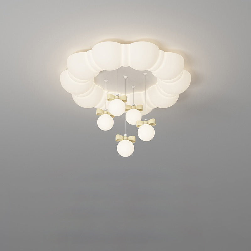 Modern Minimalist Cream Oval Round Pendant PE Iron LED Flush Mount Ceiling Light For Bedroom