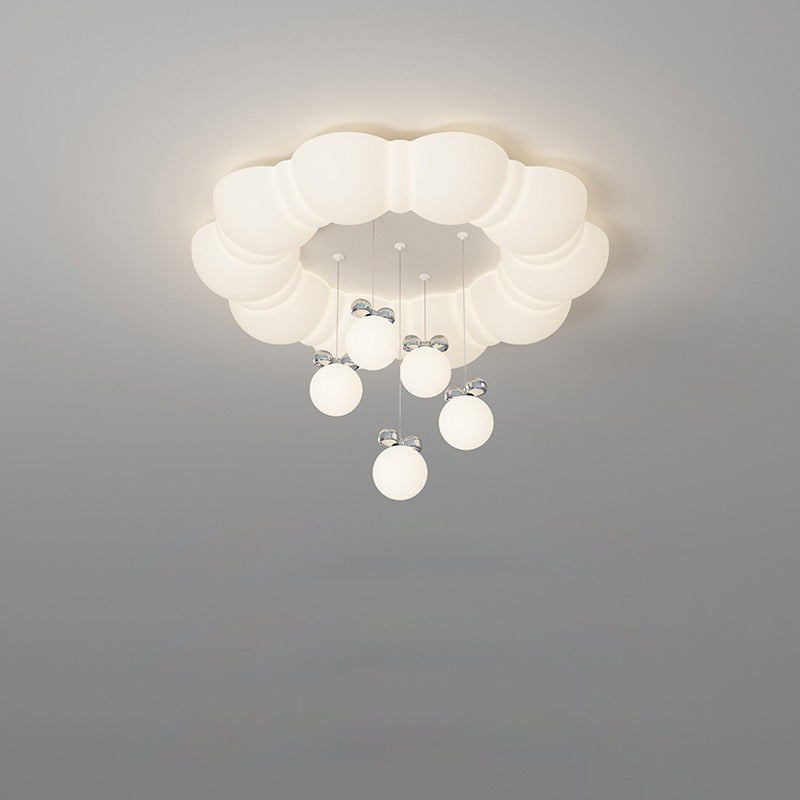 Modern Minimalist Cream Oval Round Pendant PE Iron LED Flush Mount Ceiling Light For Bedroom
