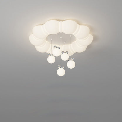 Modern Minimalist Cream Oval Round Pendant PE Iron LED Flush Mount Ceiling Light For Bedroom