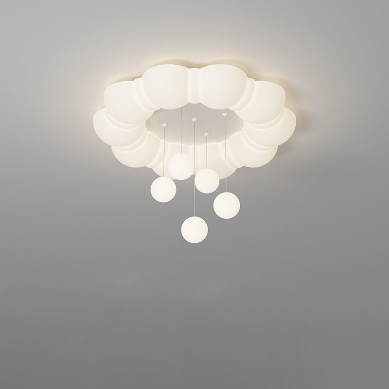 Modern Minimalist Cream Oval Round Pendant PE Iron LED Flush Mount Ceiling Light For Bedroom