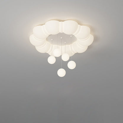 Modern Minimalist Cream Oval Round Pendant PE Iron LED Flush Mount Ceiling Light For Bedroom