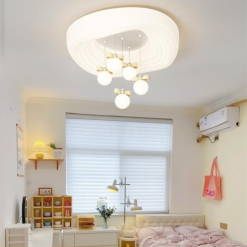 Modern Minimalist Cream Oval Round Pendant PE Iron LED Flush Mount Ceiling Light For Bedroom