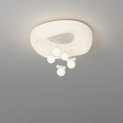 Modern Minimalist Cream Oval Round Pendant PE Iron LED Flush Mount Ceiling Light For Bedroom