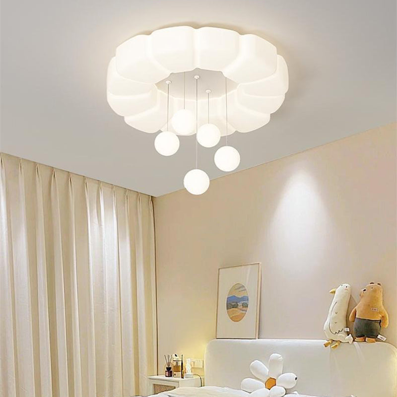Modern Minimalist Cream Oval Round Pendant PE Iron LED Flush Mount Ceiling Light For Bedroom