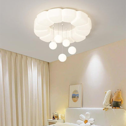 Modern Minimalist Cream Oval Round Pendant PE Iron LED Flush Mount Ceiling Light For Bedroom