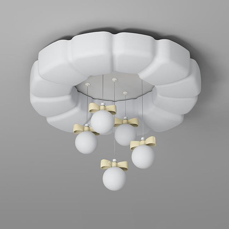 Modern Minimalist Cream Oval Round Pendant PE Iron LED Flush Mount Ceiling Light For Bedroom