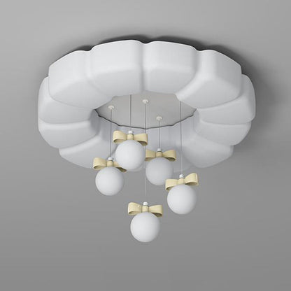Modern Minimalist Cream Oval Round Pendant PE Iron LED Flush Mount Ceiling Light For Bedroom