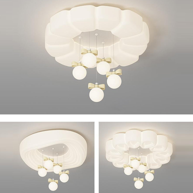 Modern Minimalist Cream Oval Round Pendant PE Iron LED Flush Mount Ceiling Light For Bedroom