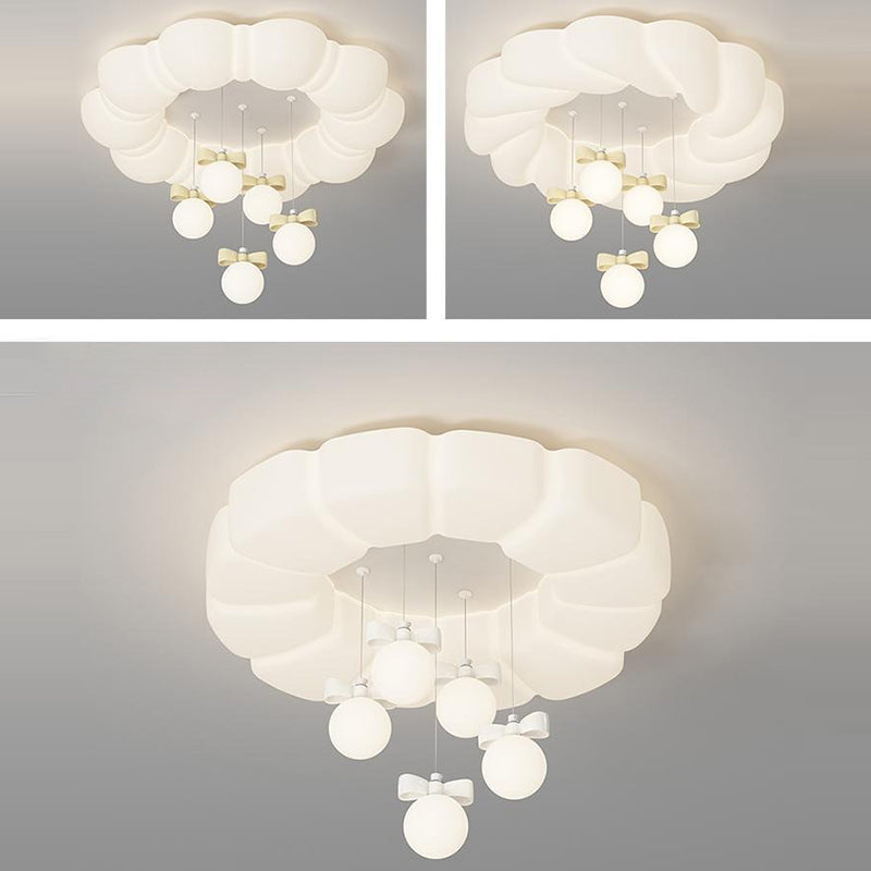 Modern Minimalist Cream Oval Round Pendant PE Iron LED Flush Mount Ceiling Light For Bedroom