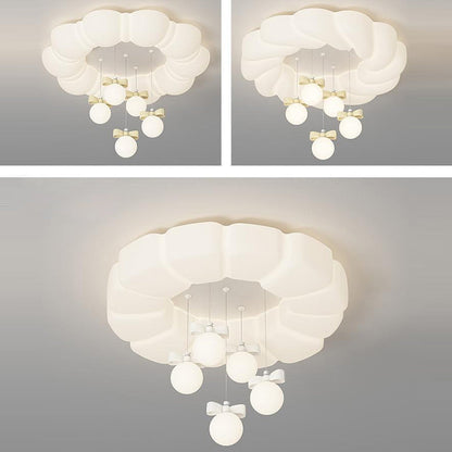 Modern Minimalist Cream Oval Round Pendant PE Iron LED Flush Mount Ceiling Light For Bedroom