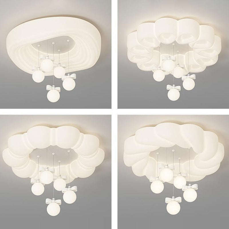 Modern Minimalist Cream Oval Round Pendant PE Iron LED Flush Mount Ceiling Light For Bedroom