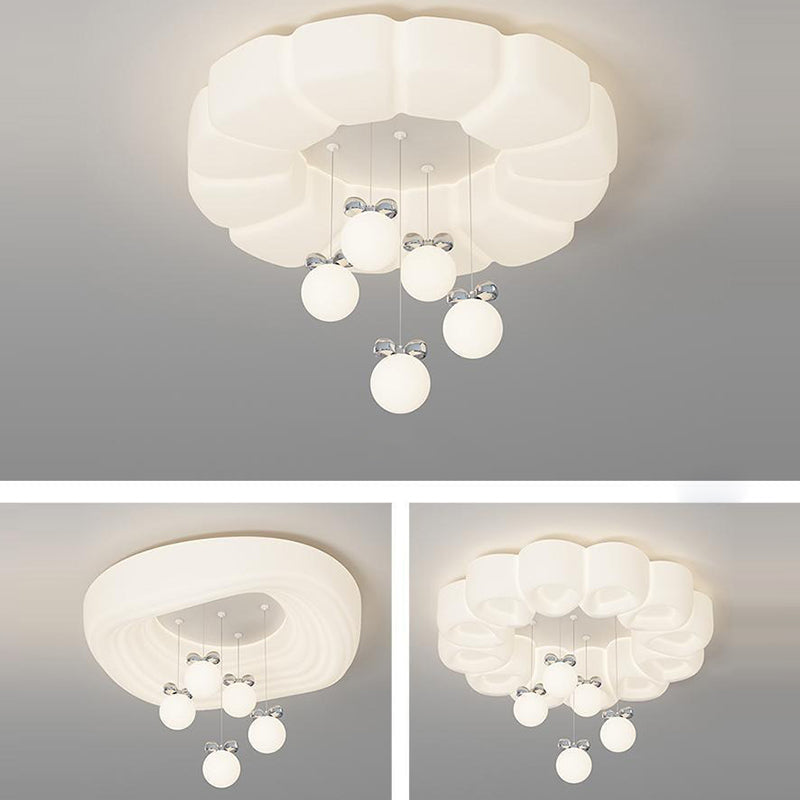 Modern Minimalist Cream Oval Round Pendant PE Iron LED Flush Mount Ceiling Light For Bedroom