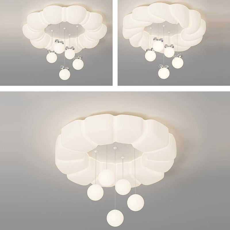 Modern Minimalist Cream Oval Round Pendant PE Iron LED Flush Mount Ceiling Light For Bedroom