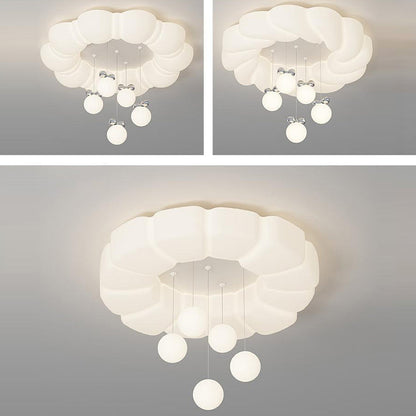 Modern Minimalist Cream Oval Round Pendant PE Iron LED Flush Mount Ceiling Light For Bedroom