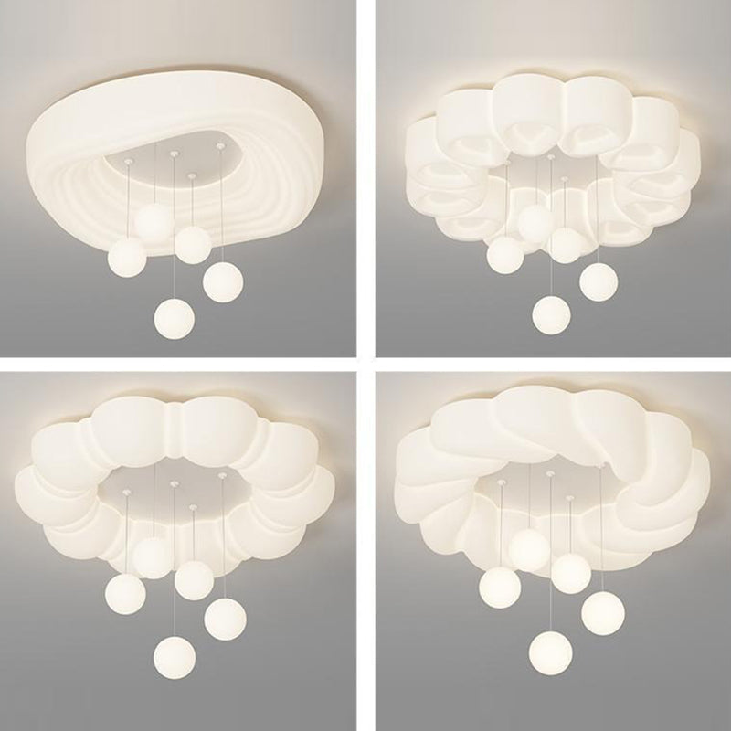 Modern Minimalist Cream Oval Round Pendant PE Iron LED Flush Mount Ceiling Light For Bedroom