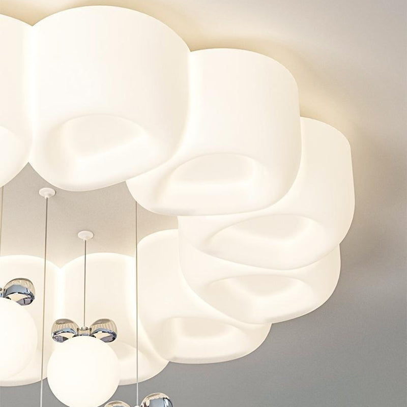 Modern Minimalist Cream Oval Round Pendant PE Iron LED Flush Mount Ceiling Light For Bedroom
