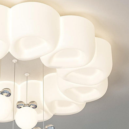 Modern Minimalist Cream Oval Round Pendant PE Iron LED Flush Mount Ceiling Light For Bedroom