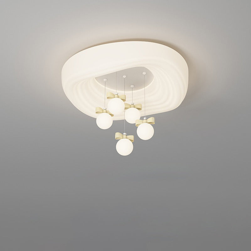 Modern Minimalist Cream Oval Round Pendant PE Iron LED Flush Mount Ceiling Light For Bedroom