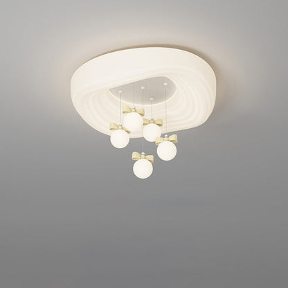 Modern Minimalist Cream Oval Round Pendant PE Iron LED Flush Mount Ceiling Light For Bedroom