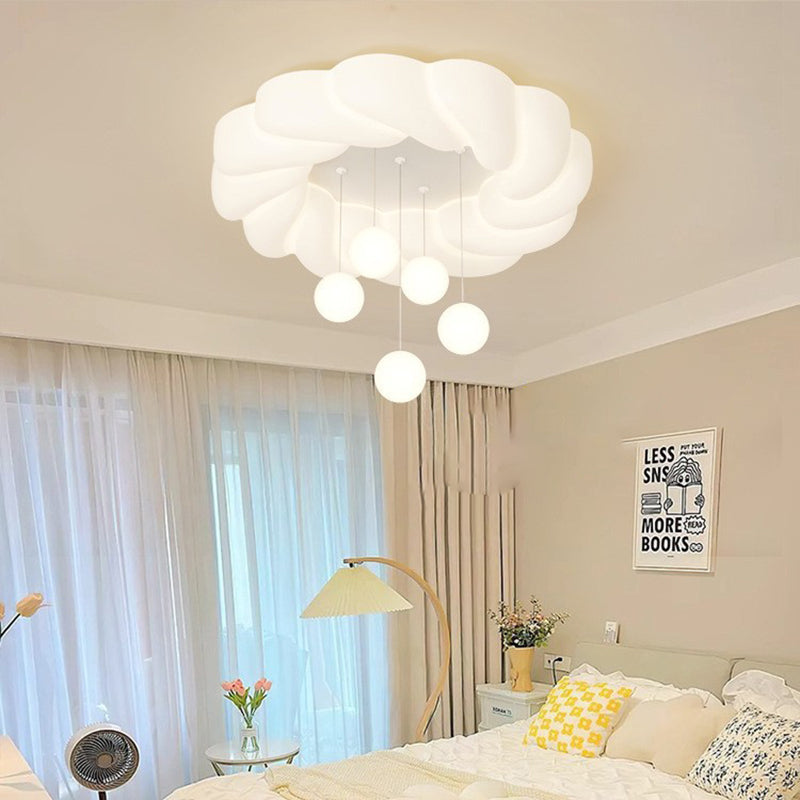 Modern Minimalist Cream Oval Round Pendant PE Iron LED Flush Mount Ceiling Light For Bedroom