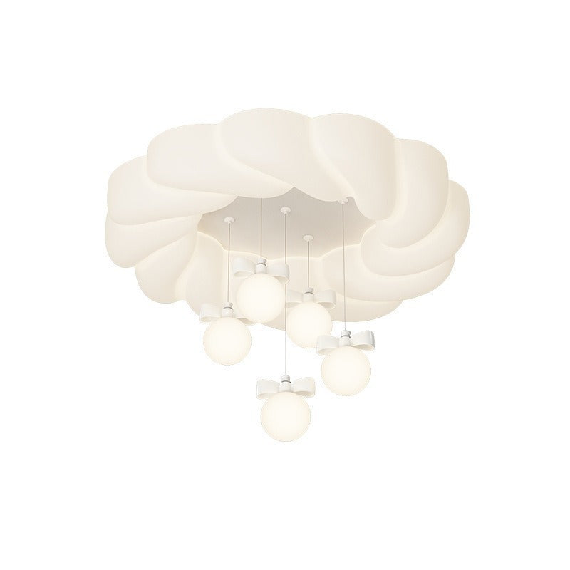 Modern Minimalist Cream Oval Round Pendant PE Iron LED Flush Mount Ceiling Light For Bedroom