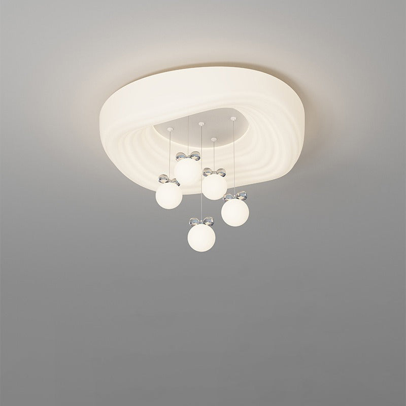 Modern Minimalist Cream Oval Round Pendant PE Iron LED Flush Mount Ceiling Light For Bedroom