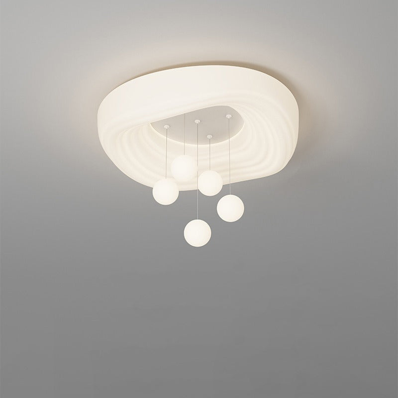 Modern Minimalist Cream Oval Round Pendant PE Iron LED Flush Mount Ceiling Light For Bedroom