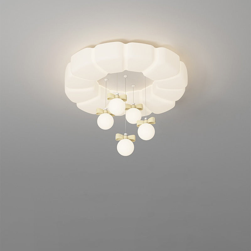 Modern Minimalist Cream Oval Round Pendant PE Iron LED Flush Mount Ceiling Light For Bedroom