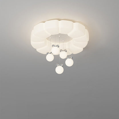 Modern Minimalist Cream Oval Round Pendant PE Iron LED Flush Mount Ceiling Light For Bedroom