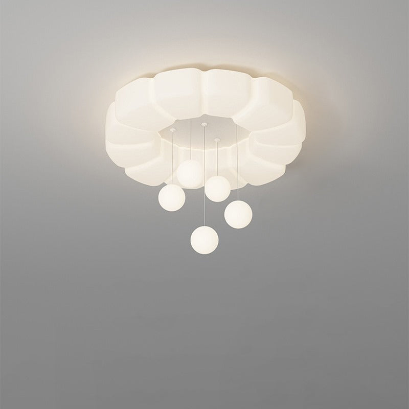 Modern Minimalist Cream Oval Round Pendant PE Iron LED Flush Mount Ceiling Light For Bedroom