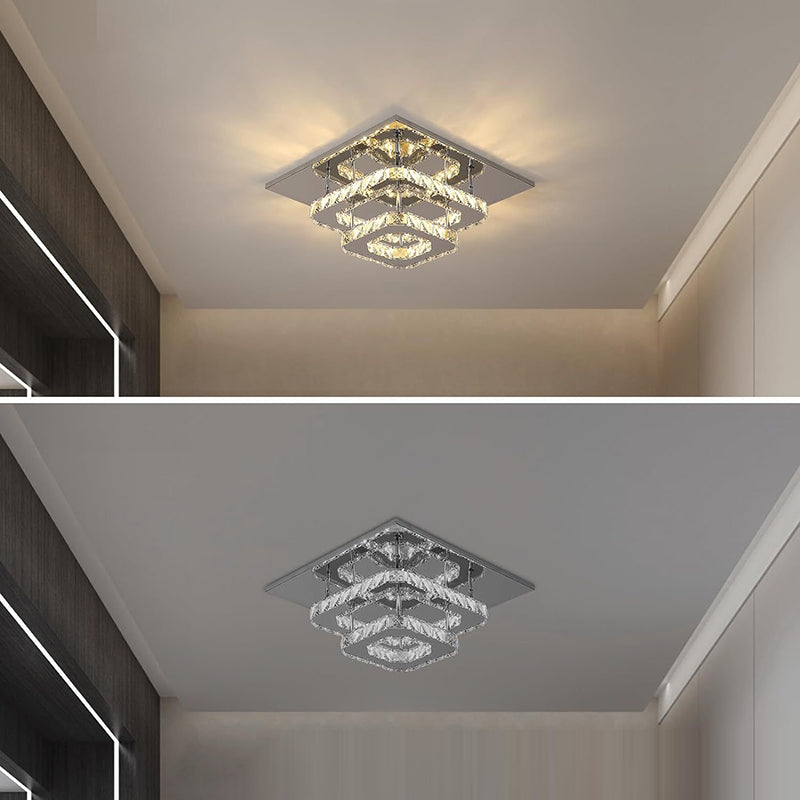 Modern Luxury Square Crystal Iron LED Flush Mount Ceiling Light For Bedroom