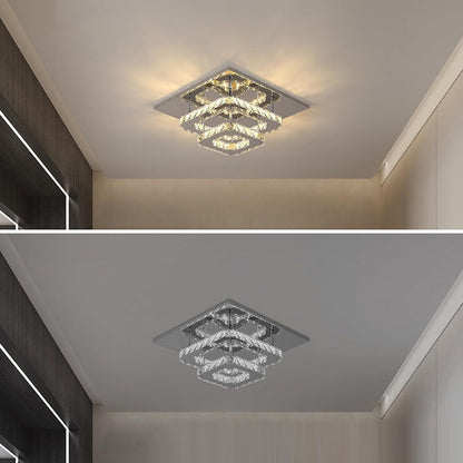 Modern Luxury Square Crystal Iron LED Flush Mount Ceiling Light For Bedroom