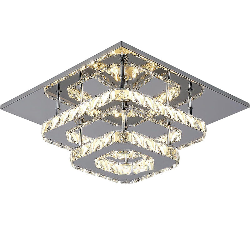 Modern Luxury Square Crystal Iron LED Flush Mount Ceiling Light For Bedroom