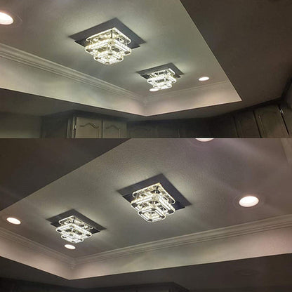 Modern Luxury Square Crystal Iron LED Flush Mount Ceiling Light For Bedroom