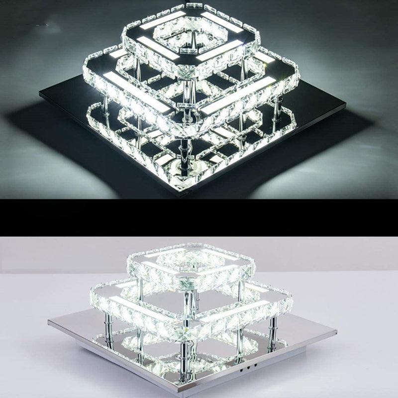 Modern Luxury Square Crystal Iron LED Flush Mount Ceiling Light For Bedroom