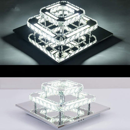 Modern Luxury Square Crystal Iron LED Flush Mount Ceiling Light For Bedroom