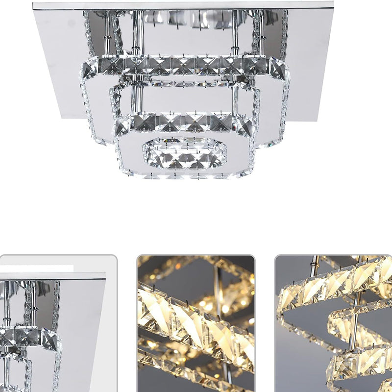 Modern Luxury Square Crystal Iron LED Flush Mount Ceiling Light For Bedroom