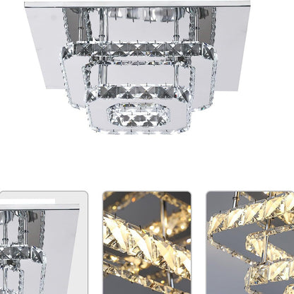 Modern Luxury Square Crystal Iron LED Flush Mount Ceiling Light For Bedroom